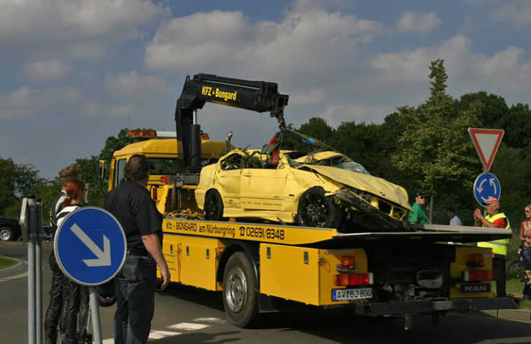 A BMW E36 M3 is written off after a massive crash on the Nurburgring