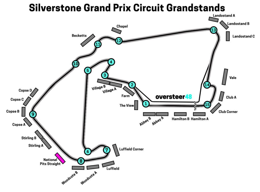 National Pits Straight grandstand map Silverstone