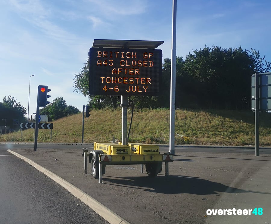 Silverstone A43 road sign
