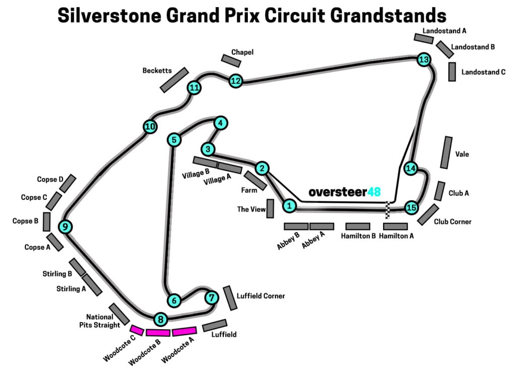 Woodcote A B C grandstand map Silverstone British GP