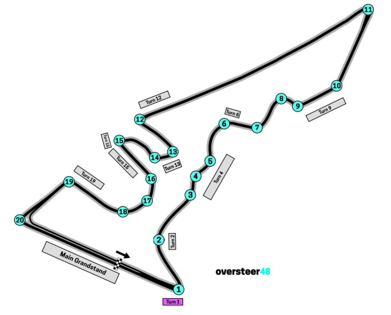 COTA Turn 1 grandstand location map