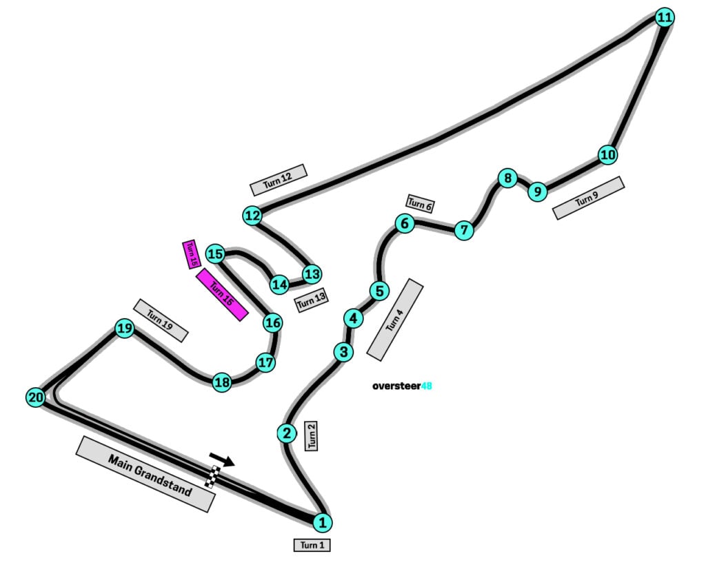 COTA turn 15 grandstand map