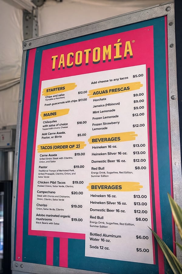 Miami GP taco food menu prices