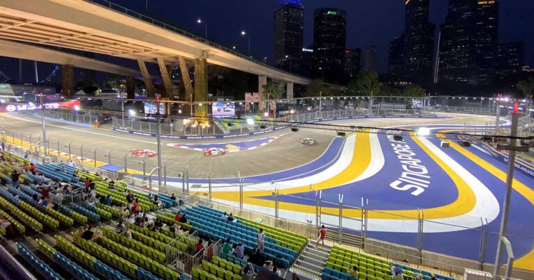 Singapore F1 Turn 1 Grandstand view for the Formula 1 Grand Prix at Marina Bay