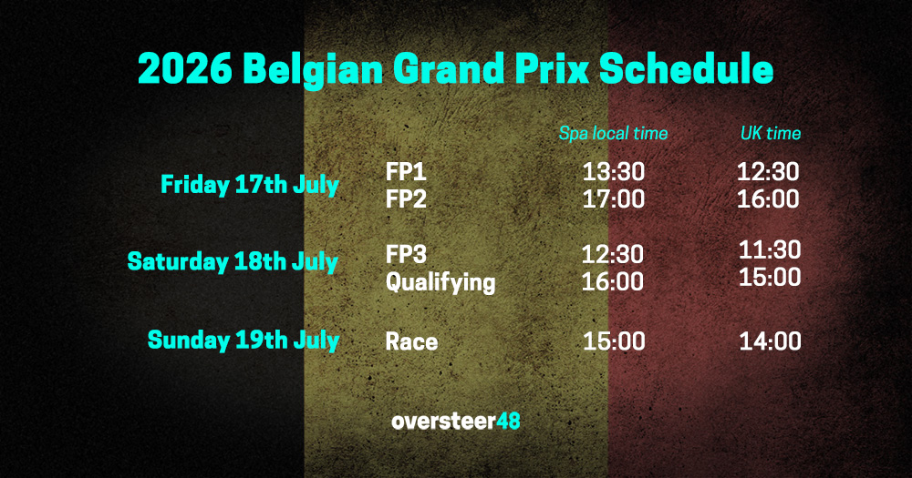 Spa F1 Timetable 2026