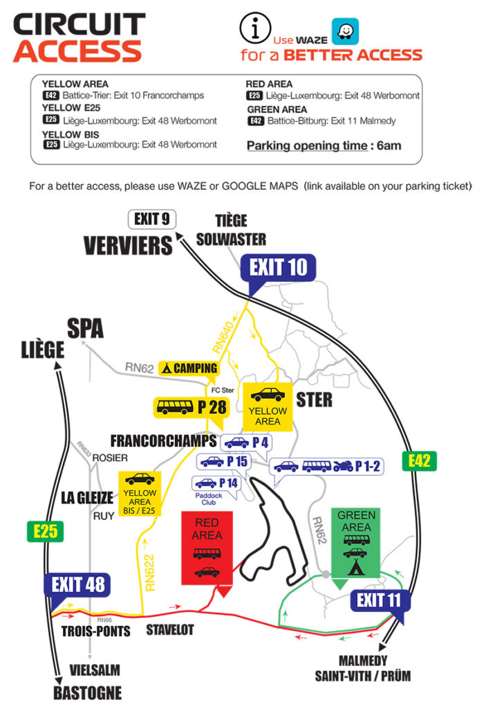 Spa Francorchamps F1 car parking route map
