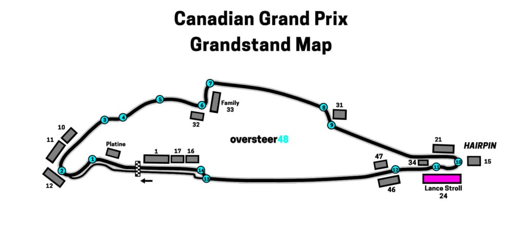 Lance Stroll grandstand 24 location map Montreal GP