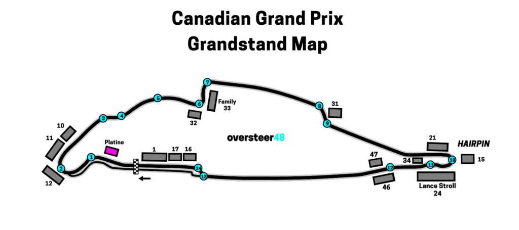 Montreal GP Platine Grandstand location map