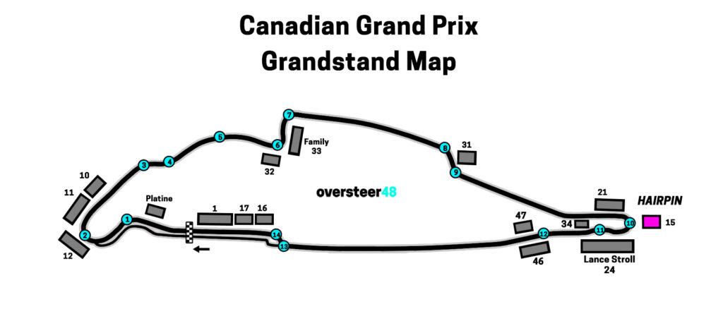 Montreal Grand Prix grandstand 15 location map