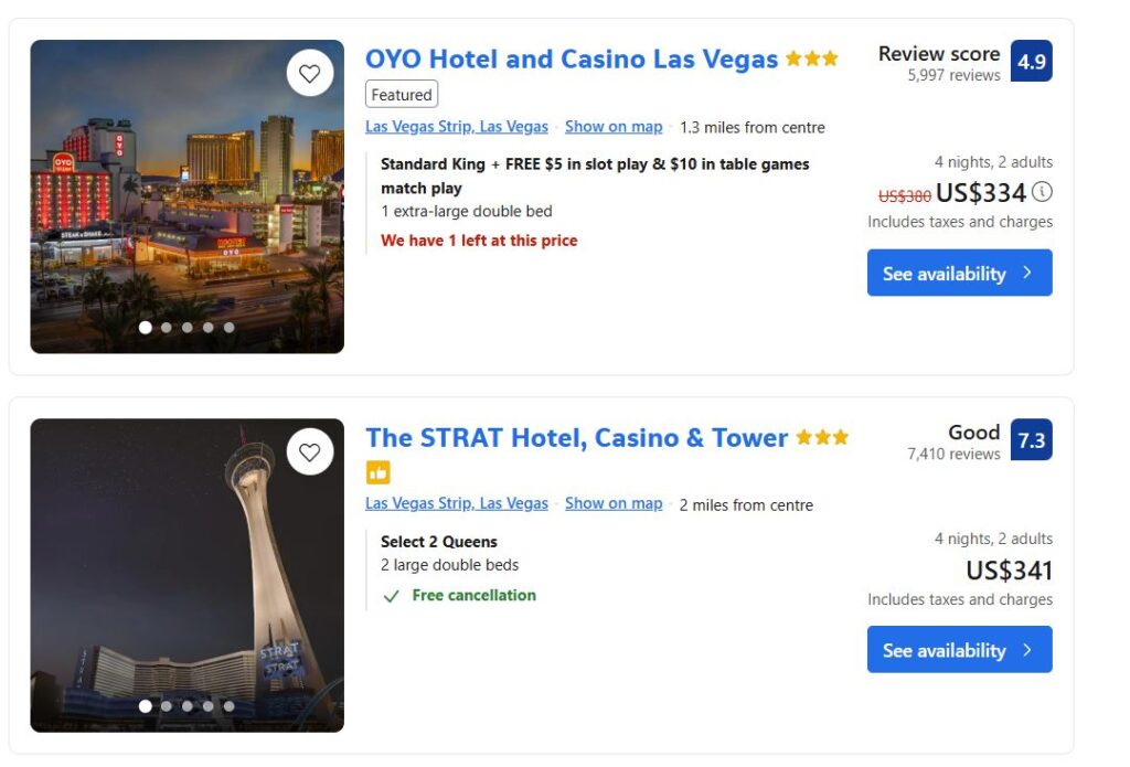 Vegas hotels F1 4 nights