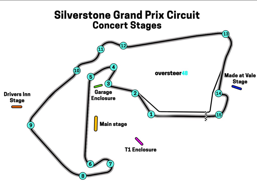 Silverstone F1 concert stages map