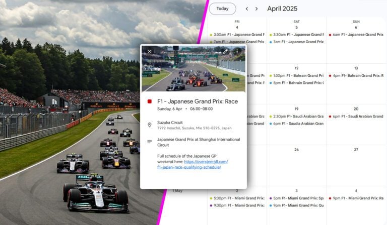 F1 calendar download 2025