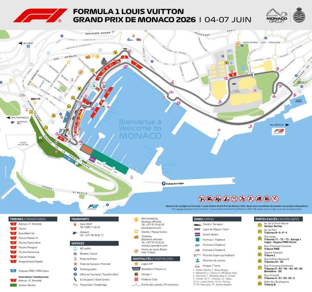 Monaco GP circuit map and entrance gates