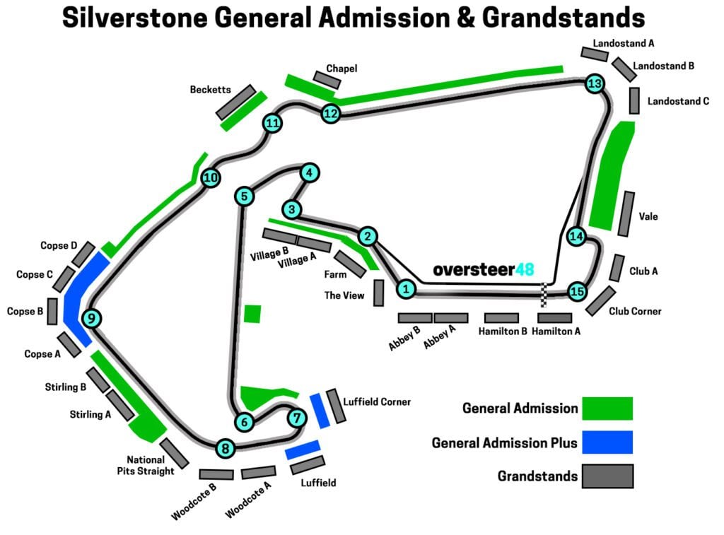 Silverstone General Admission & grandstands map