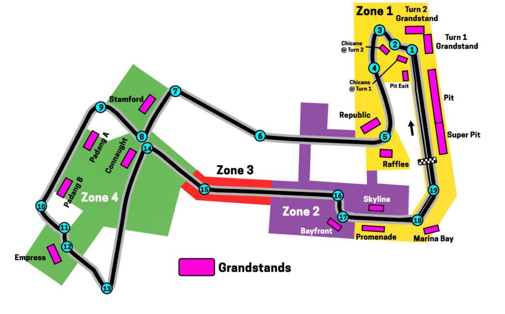 Singapore F1 grandstands and zone map
