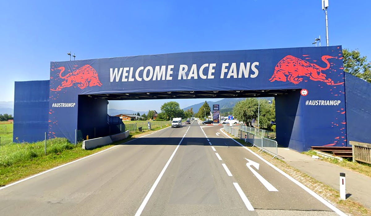 Red Bull Ring entrance sign saying Welcome Race Fans
