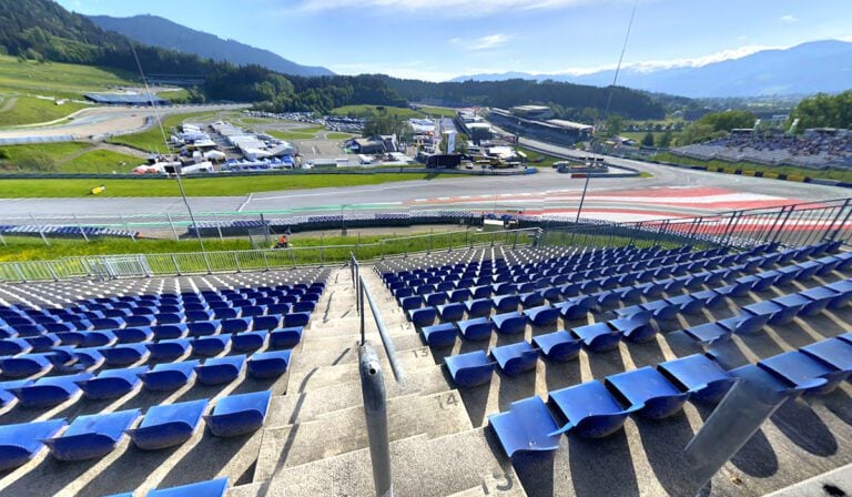 View from the Red Bull grandstand / tribune at the Red Bull Ring circuit in Austria