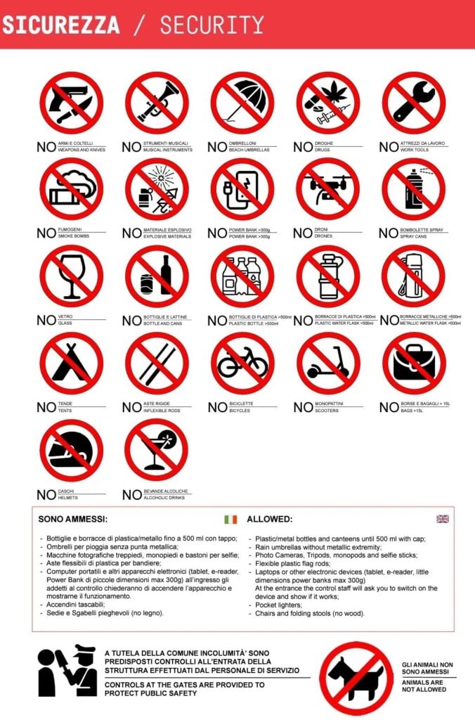 Monza F1 prohibited items and bag policy