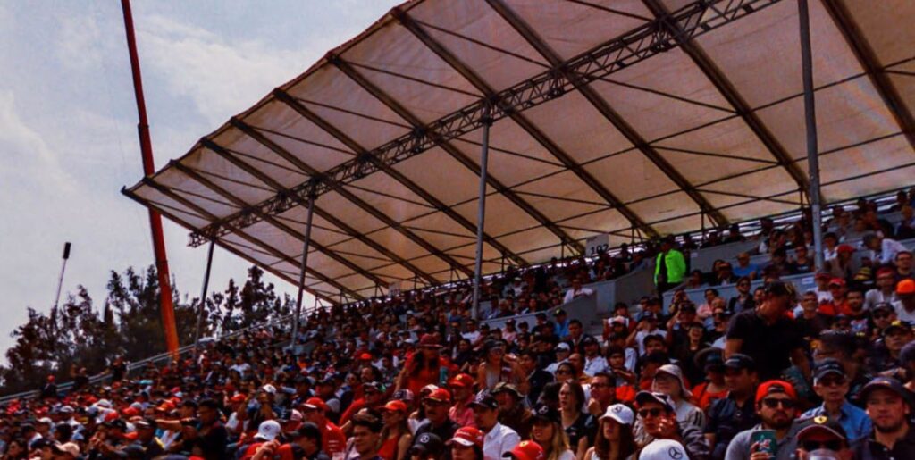 Roof over grandstand
