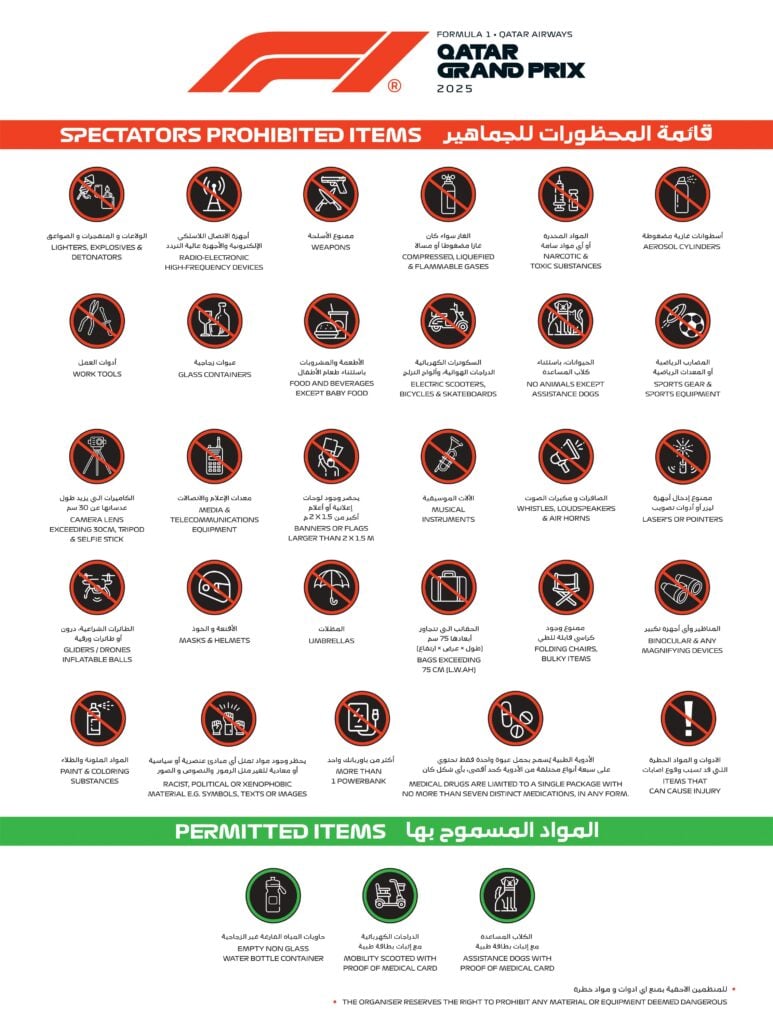 Qatar GP Prohibited items